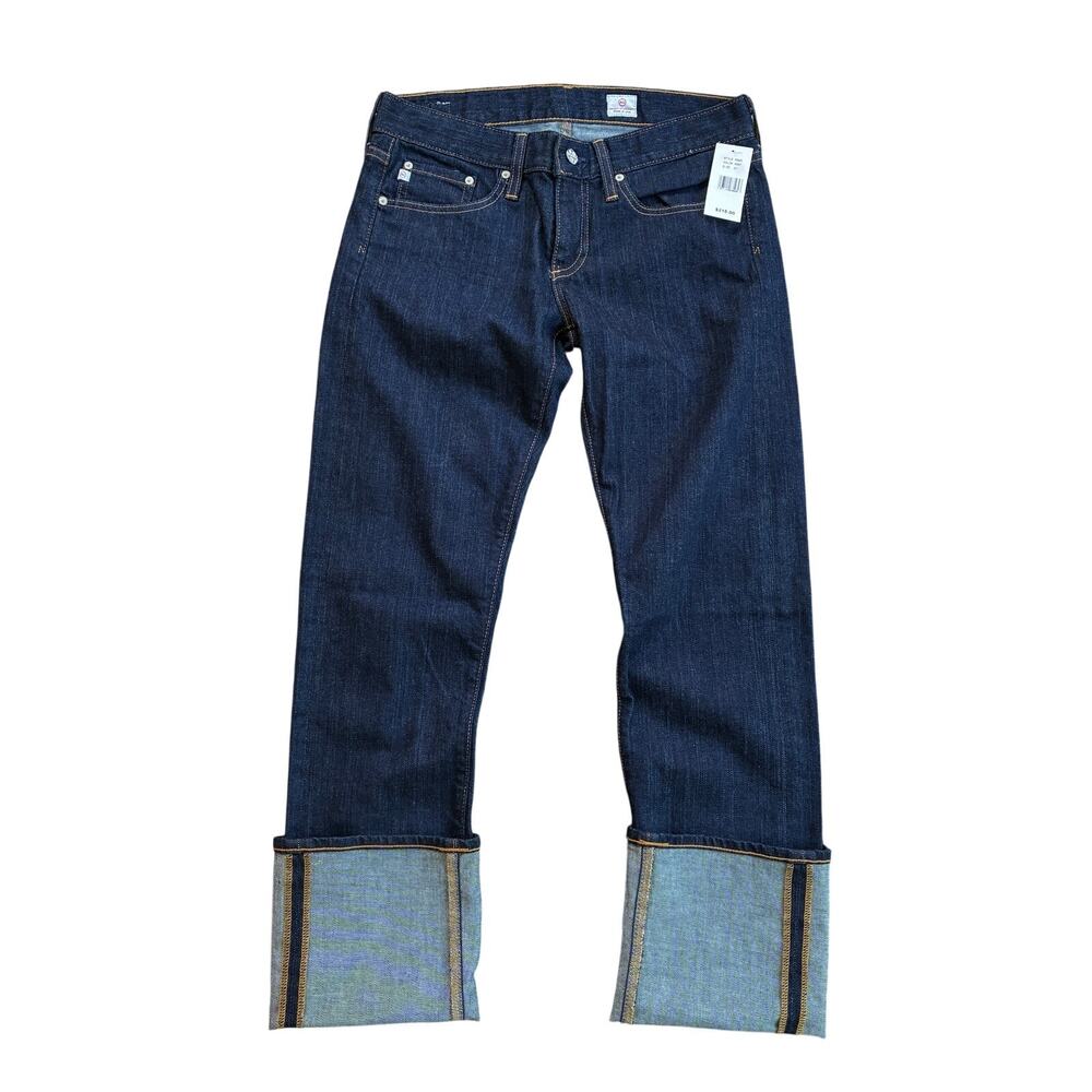 AG Denim Dark Blue Straight Leg Cuffed Hem Low-Rise Jeans Size 27